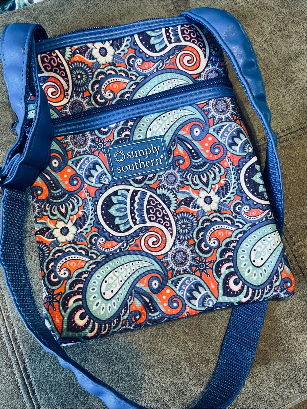 Simply Southern Blue Paisley Pattern Crossbody Bag